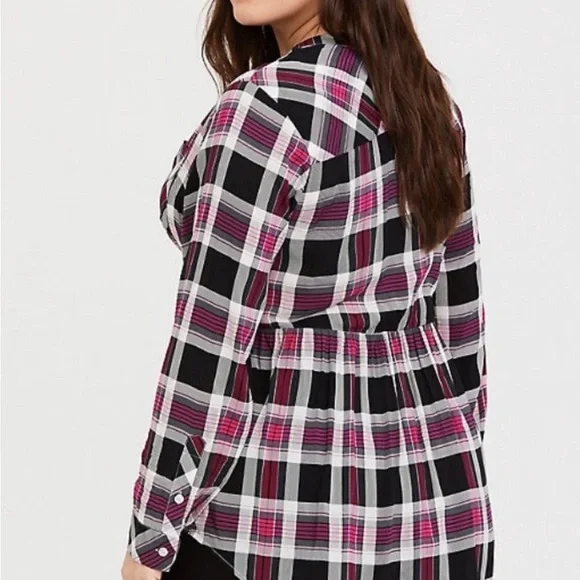 Torrid Pink and Black Plaid Button-Down Shirt - Picture 3 of 9